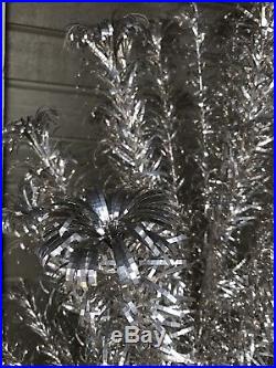 Vintage Evergleam Pom Pom Aluminum Silver Christmas Tree 6 Foot with 94 Branches