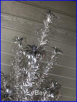 Vintage Evergleam Pom Pom Aluminum Silver Christmas Tree 6 Foot with 94 Branches