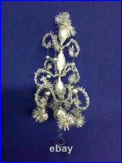 Vintage German Tinsel On Wire With Mercury Glass Balls Beads Pompoms Tree Topper