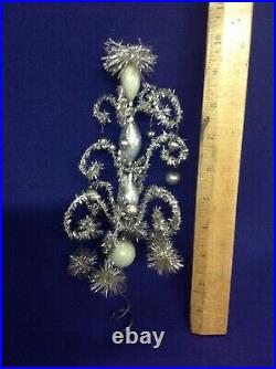 Vintage German Tinsel On Wire With Mercury Glass Balls Beads Pompoms Tree Topper