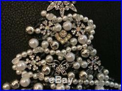 Vintage Handmade Silver Framed Jewelry Art White Christmas Tree W Blk Background