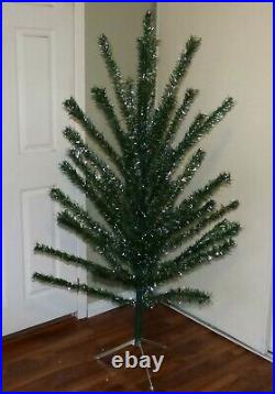 Vintage Haugh's silver/green vinyl tinsel 66 Christmas tree with box FREE SHIP
