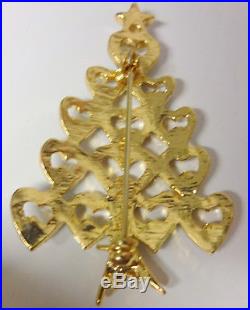 Vintage Hearts of Love Christmas Tree Silver Glitter Enamel Pin Brooch NICE