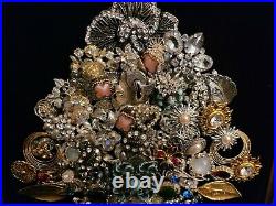 Vintage Jewelry Gilded Framed Christmas Tree Handmade Art on Velvet Collage