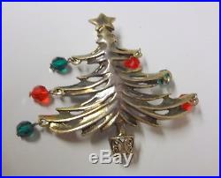 Vintage Jez Signed Sterling Silver Dangle Ornaments Christmas Tree Pin Brooch