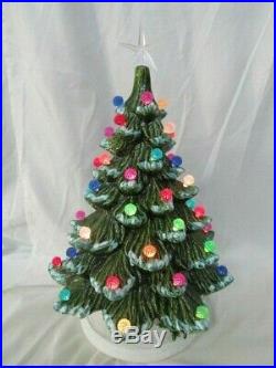 Vintage Lit Ceramic Christmas Tree Snow Lights Musical Base -Silver Bells 16