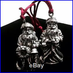 Vintage Lot of 2 Different Santa Claus Sterling Silver Christmas Tree Ornaments