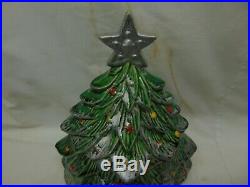 Vintage MC Coy Christmas Tree Cookie Jar With Silver Star And Trim 11 Tall