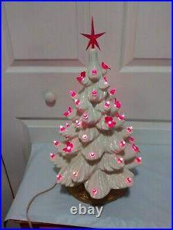 Vintage MCM Ceramic Lighted CHRISTMAS TREE WithBASE MUSIC BOX BIRDS BUTTERFLIES