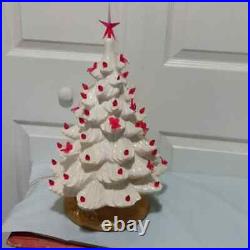 Vintage MCM Ceramic Lighted CHRISTMAS TREE WithBASE MUSIC BOX BIRDS BUTTERFLIES