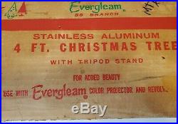 Vintage MCM Evergleam Stainless Aluminum 4 Ft Silver 58 Branch Christmas Tree