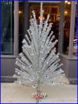 Vintage MCM US Silver Tree co. 7' Aluminum Pom Pom Christmas Tree 120 Branches