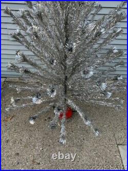 Vintage MCM US Silver Tree co. 7' Aluminum Pom Pom Christmas Tree 120 Branches