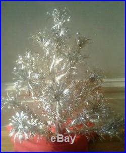 Vintage MCM modern 60's silver aluminum pom pom holiday christmas tree 24