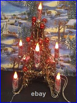 Vintage MIROSTAR Christmas Tree Light Red Foil Silver Mesh Gold Center Red Bulbs