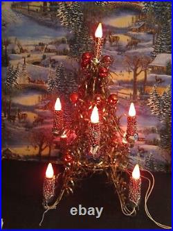 Vintage MIROSTAR Christmas Tree Light Red Foil Silver Mesh Gold Center Red Bulbs