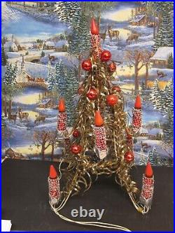 Vintage MIROSTAR Christmas Tree Light Red Foil Silver Mesh Gold Center Red Bulbs