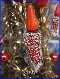 Vintage MIROSTAR Christmas Tree Light Red Foil Silver Mesh Gold Center Red Bulbs