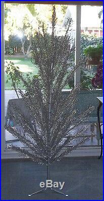 Vintage Mid-Century 5 Ft 8 Silver Aluminum Christmas Tree with Box 51 Branches