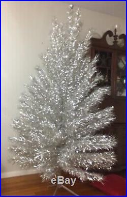Vintage Mid Century approx 7 ft. 135 Branch Aluminum Christmas Tree -Silver Glow