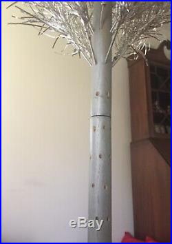 Vintage Mid Century approx 7 ft. 135 Branch Aluminum Christmas Tree -Silver Glow