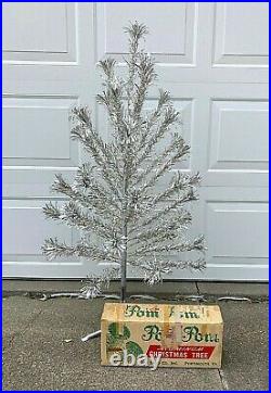 Vintage POM POM M-443 4' Aluminum Silver Christmas Tree WITH Box and Limb Wraps
