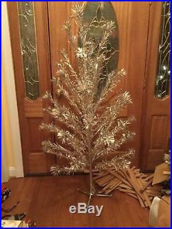 Vintage Peco Aluminum Silver Christmas Tree 5ft. 8in with Stand & Original Box