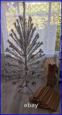 Vintage Peco Christmas Tree 6 Ft Stainless Metal Sparkling Silver Pom Pom with Box