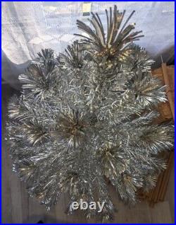 Vintage Peco Christmas Tree 6 Ft Stainless Metal Sparkling Silver Pom Pom with Box