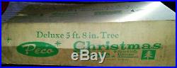 Vintage Peco Silver Aluminum 5'8 Deluxe Christmas Pine Tree & Stand & Light USA