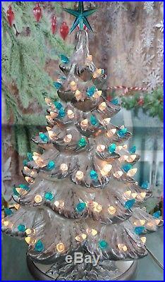 Vintage RARE 19 Silver Accented Ceramic Christmas Tree Seafoam Twist Bulbs