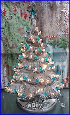 Vintage RARE 19 Silver Accented Ceramic Christmas Tree Seafoam Twist Bulbs