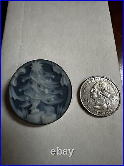 Vintage Rare Silver Blue Agate Cameo Pendant Pin Christmas Tree 925 Silver