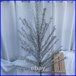 Vintage SILVER CHRISTMAS TREE with Stand & Box 6' Feet Made In Canada COMPLETE