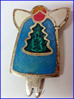 Vintage Signed Mexico Alpaca Silver Christmas Tree Turquoise Angel Brooch Pin