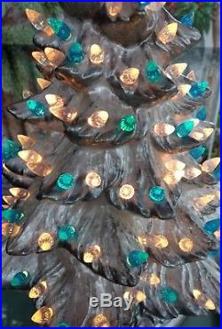 Vintage Silver Accented Ceramic Christmas Tree Seafoam Twist Bulbs