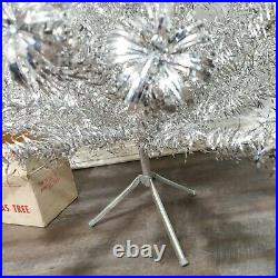 Vintage Silver Aluminum Christmas Tree 6 1/2 Box All Branches, Sleeves, Stand