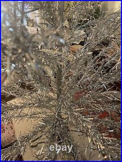 Vintage Silver Aluminum Christmas Tree MidCentury S. B. Mfg Stand Sparkler Box