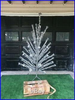 Vintage Silver Aluminum Pom Pom Christmas Tree Famous Barr 51 Branches, 6.5