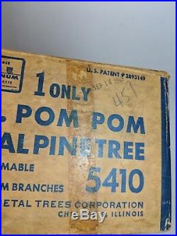 Vintage Silver Aluminum Tinsel 4 Foot Christmas Tree 4' Pom Pom