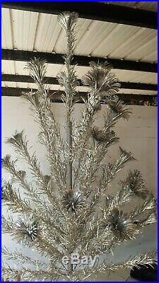 Vintage Silver Aluminum Tinsel 4 Foot Christmas Tree 4' Pom Pom