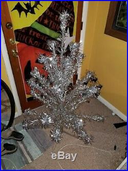 Vintage Silver Aluminum Tinsel Christmas Tree 52 Pom Pom