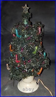 Vintage Silver Blinking Christmas Tree WithMercury Glass Ornaments