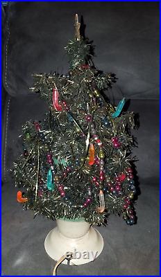 Vintage Silver Blinking Christmas Tree WithMercury Glass Ornaments