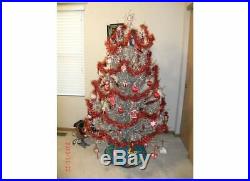 Vintage Silver Christmas Tree 6 Ft with 94 Branches and Ornaments