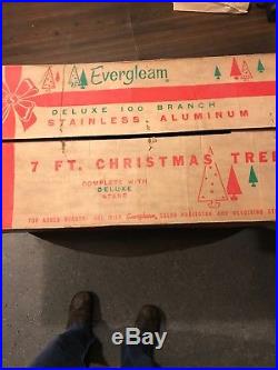 Vintage Silver Evergleam 7 Ft. Stainless Aluminum Christmas Tree 100 Pom Poms