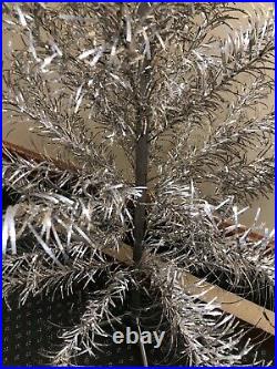 Vintage Silver Glow Aluminum Christmas Tree Box 6' Stand Instruction Retro