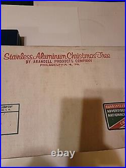 Vintage Silver Glow Aluminum Christmas Tree in Box 6ft 45 Pieces + Tripod Stand