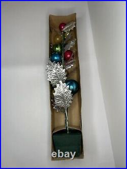 Vintage Silver Holly Christmas Tree with Ball Ornaments 11 Occupied Japan