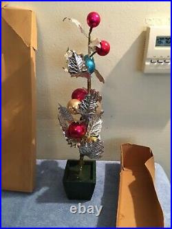 Vintage Silver Holly Christmas Tree with Ball Ornaments 16 Occupied Japan Rare